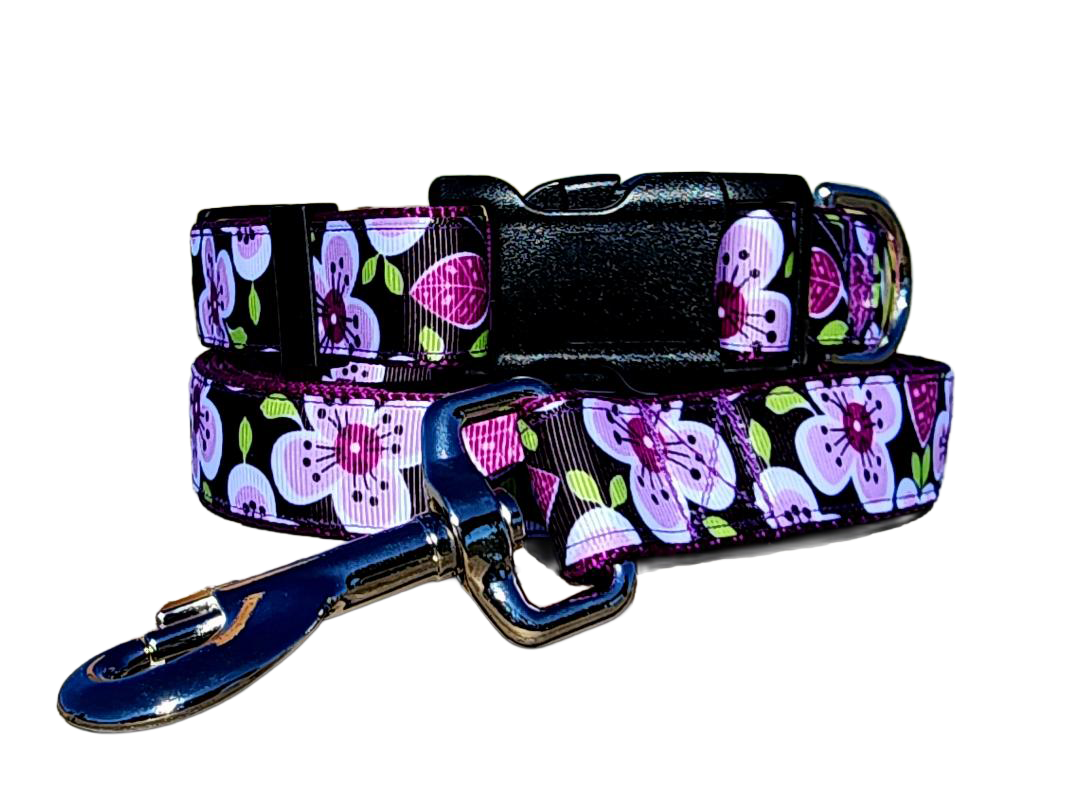 1" Purple Floral Dog Collar or Leash