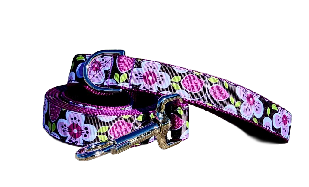 1" Purple Floral Dog Collar or Leash