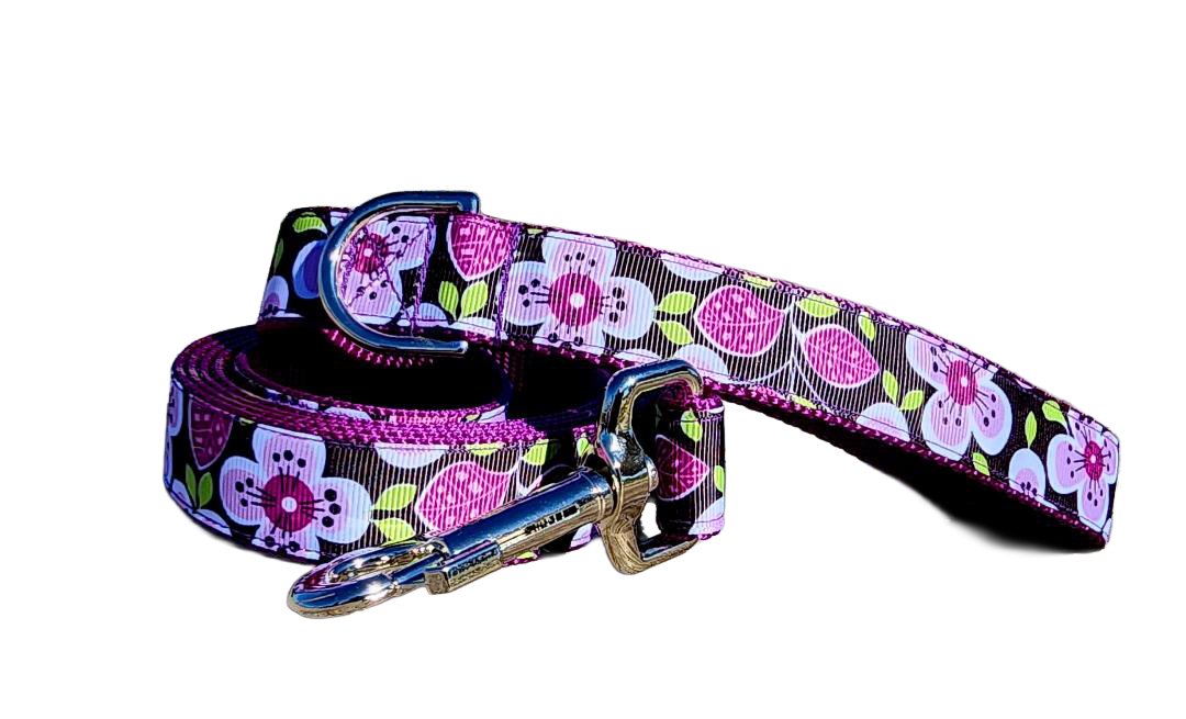 1" Purple Floral Dog Collar or Leash