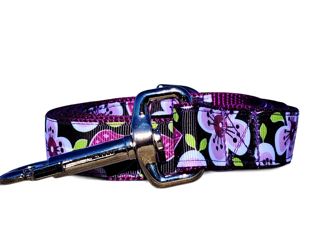 1" Purple Floral Dog Collar or Leash