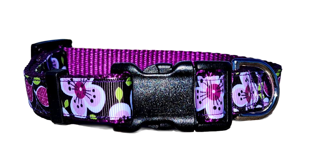 3/4" Purple Flower Dog Collar or Leash