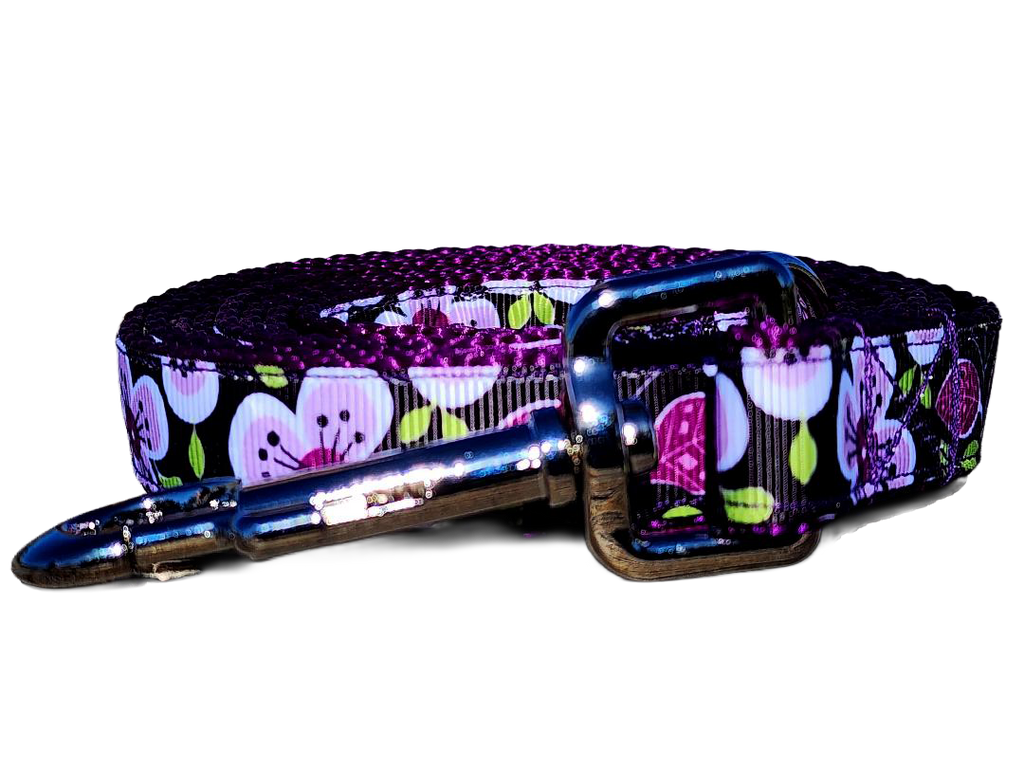 3/4" Purple Flower Dog Collar or Leash