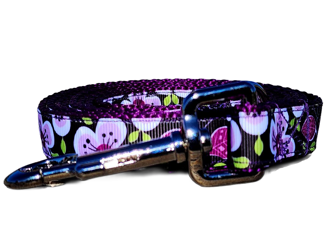 3/4" Purple Flower Dog Collar or Leash