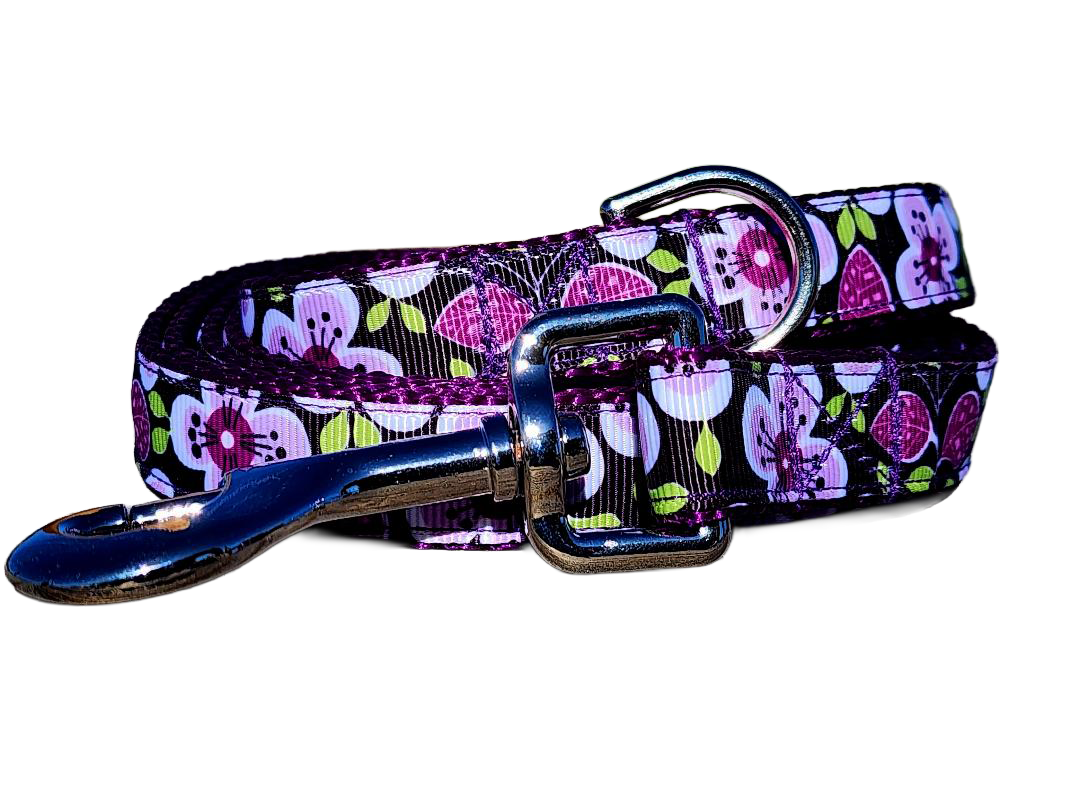 3/4" Purple Flower Dog Collar or Leash